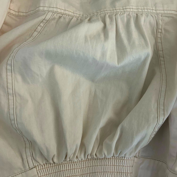 Free People Sophie Wrap Tie Waist White Denim Crop Top Balloon Sleeve Size M - Picture 4 of 4